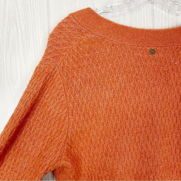 Roxy | Burnt Orange Metallic Button Front Cropped Knit Cardigan Size Small - Picture 6 of 12